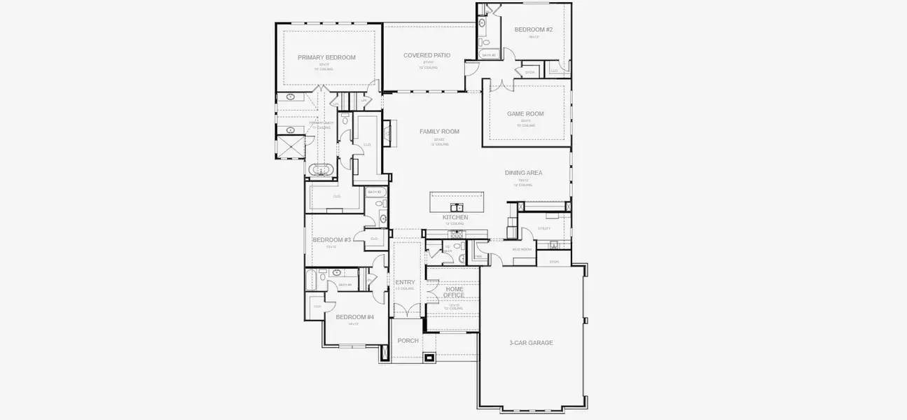 2D floor plan layout for the 3850A by Perry Homes in Creek of Driftwood, Driftwood, TX (Image 3).