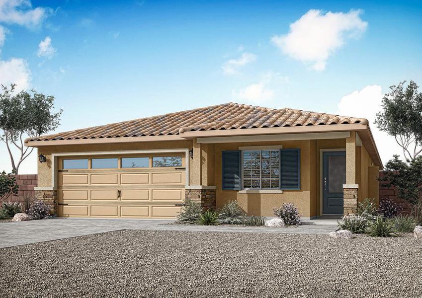 This home features gorgeous blue shutters and front door.