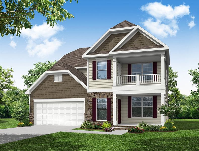Representative exterior photo of a completed home built from the Atherton by Eastwood Homes in Fiddler's Ridge, Advance, NC (Image 8).