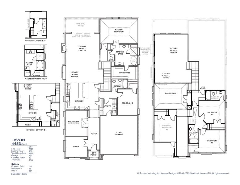 2D floor plan layout for the Lavon - SH 4453 by Shaddock Homes in Tavolo Park, Fort Worth, TX (Image 3).