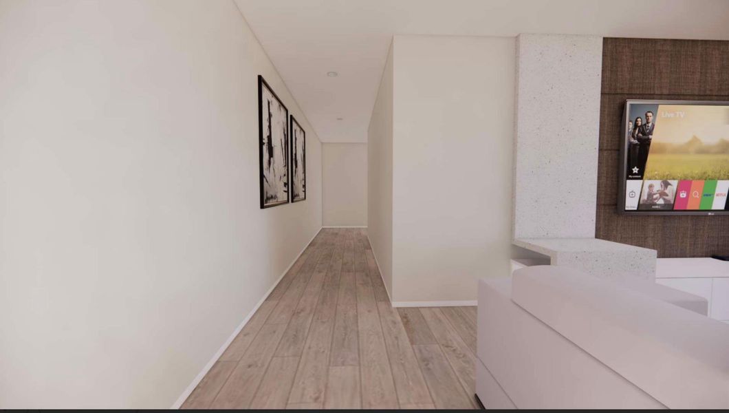 RENDERING - Hallway with light wood-type flooring and recessed lighting