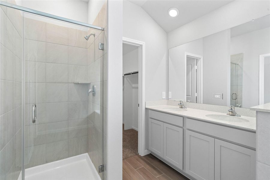 Additional view of the primary bathroom showcasing the walk-in shower.