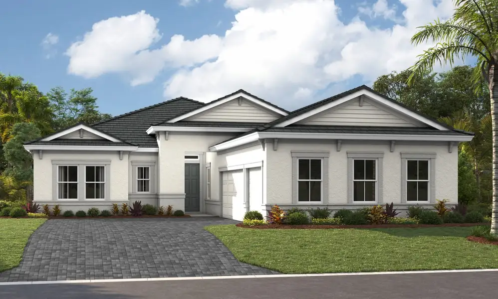 Representative exterior photo of a completed home built from the Sand Key I by Homes by WestBay in Longleaf at Grand Park, Sarasota, FL (Image 4).