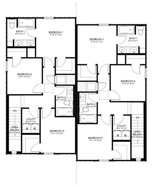 2D floor plan layout for the James by Flintrock Builder in The Preserve At Thousand Oaks Duplexes, Killeen, TX (Image 4).