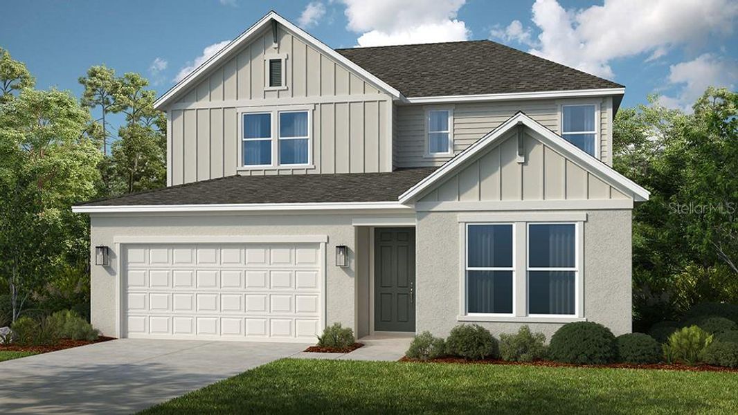 Front exterior of a new home in Skye Ranch Community Group Page, Sarasota, FL, highlighting curb appeal (Image 1). Front exterior of a new home in Skye Ranch Community Group Page, Sarasota, FL, highlighting curb appeal (Image 1).