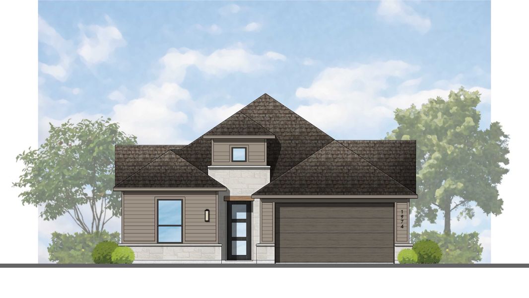 Representative exterior photo of a completed home built from the Kahlo Plan by Highland Homes in The Crossvine, Schertz, TX (Image 16).