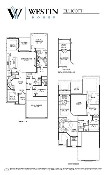 2D floor plan layout for the The Ellicott by Westin Homes in Nolina, Georgetown, TX (Image 3).