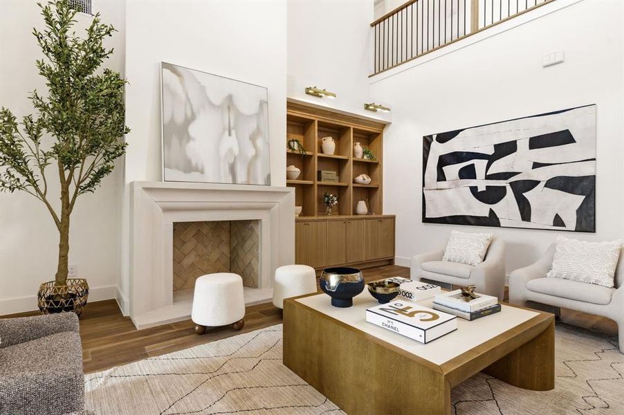 Gas fireplace and built in shelving