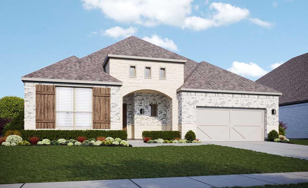 View of front of house featuring brick siding, a front yard, a shingled roof, and a garage View of front of house featuring brick siding, a front yard, a shingled roof, and a garage