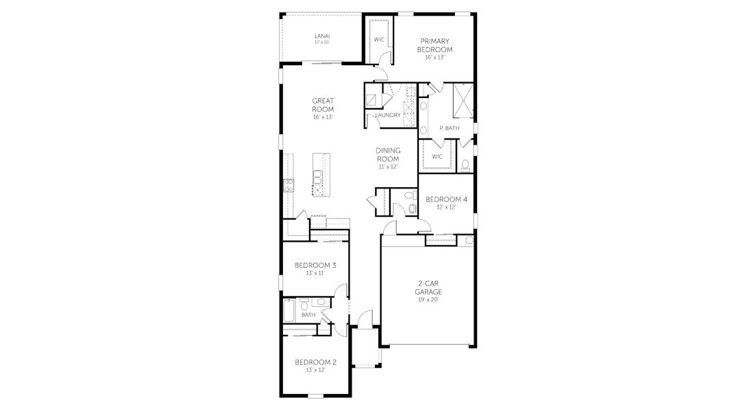 2D floor plan layout for the Ravenna - Single Family Homes by Dream Finders Homes in Seaire Phase Two, Palmetto, FL (Image 3).