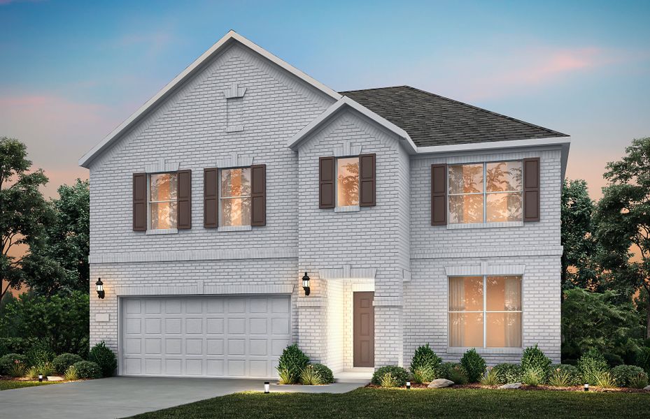 Representative exterior photo of a completed home built from the Sondra by Pulte Homes in Ribbonwood, Aubrey, TX (Image 2). Representative exterior photo of a completed home built from the Sondra by Pulte Homes in Ribbonwood, Aubrey, TX (Image 2).