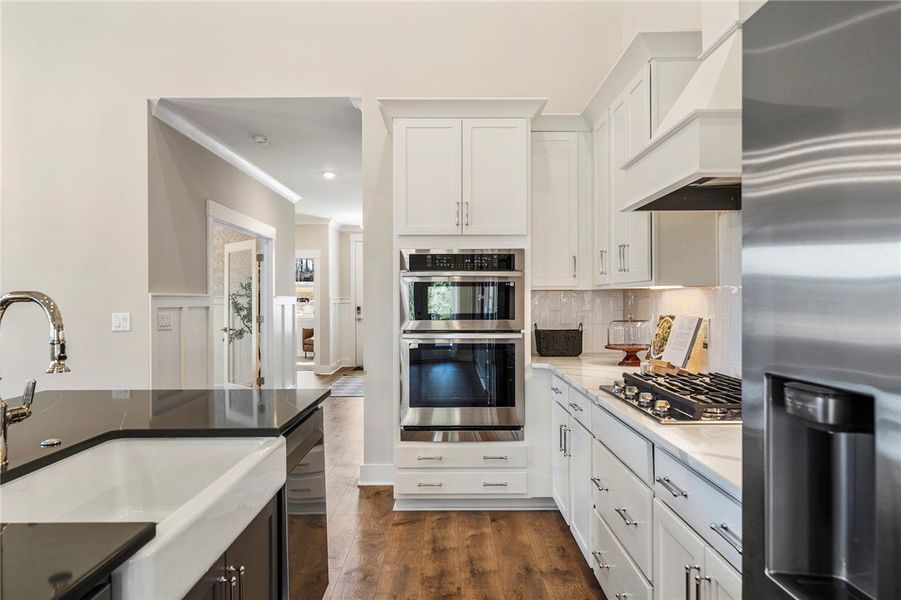 This chef's kitchen features high-end appliances,