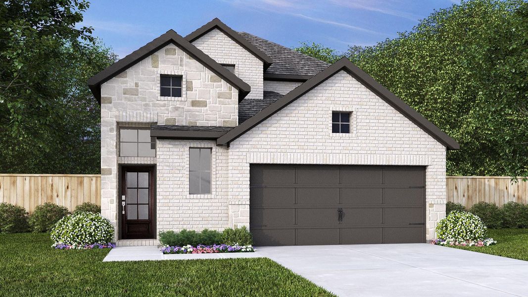 Front exterior of a new home in Woodhavyn 40', Magnolia, TX, highlighting curb appeal (Image 1). Front exterior of a new home in Woodhavyn 40', Magnolia, TX, highlighting curb appeal (Image 1).