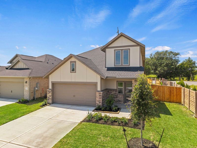 Front exterior of a new home in Laurel Landing, Alvin, TX, highlighting curb appeal (Image 19).