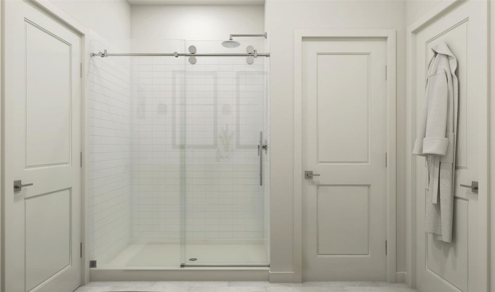 Walk-in shower in primary bath (*Artist rendering used for illustration purposes only.) Walk-in shower in primary bath (*Artist rendering used for illustration purposes only.)