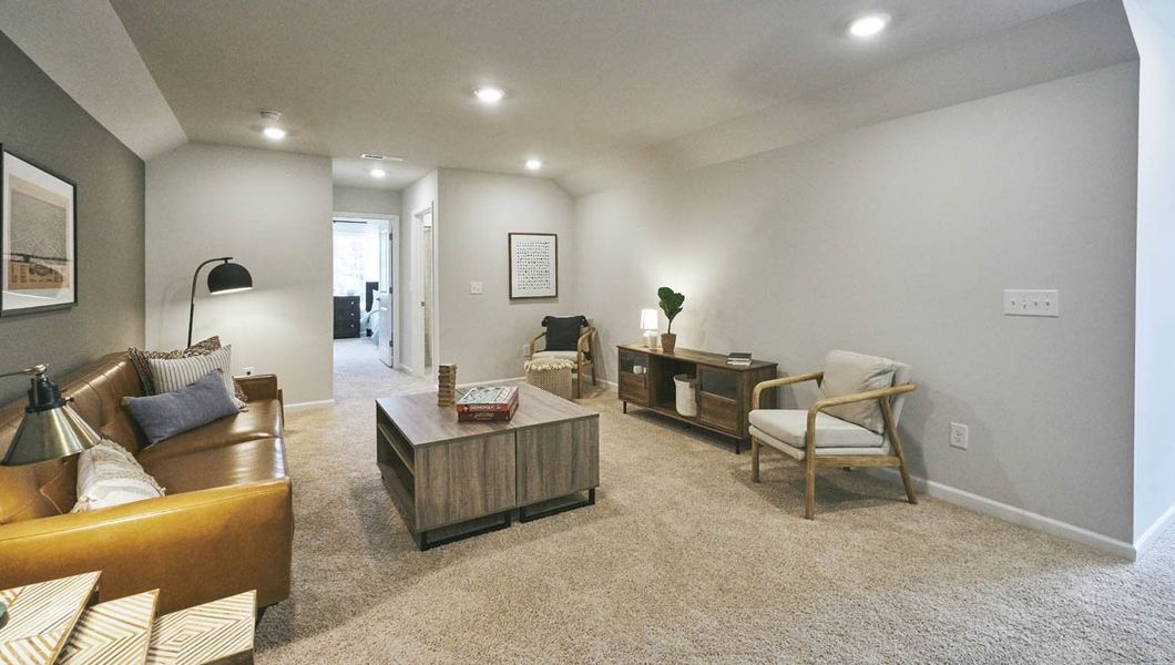 Furnished interior view inside a new home in The Villas at Kinsley, Jamestown (Image 13). Furnished interior view inside a new home in The Villas at Kinsley, Jamestown (Image 13).