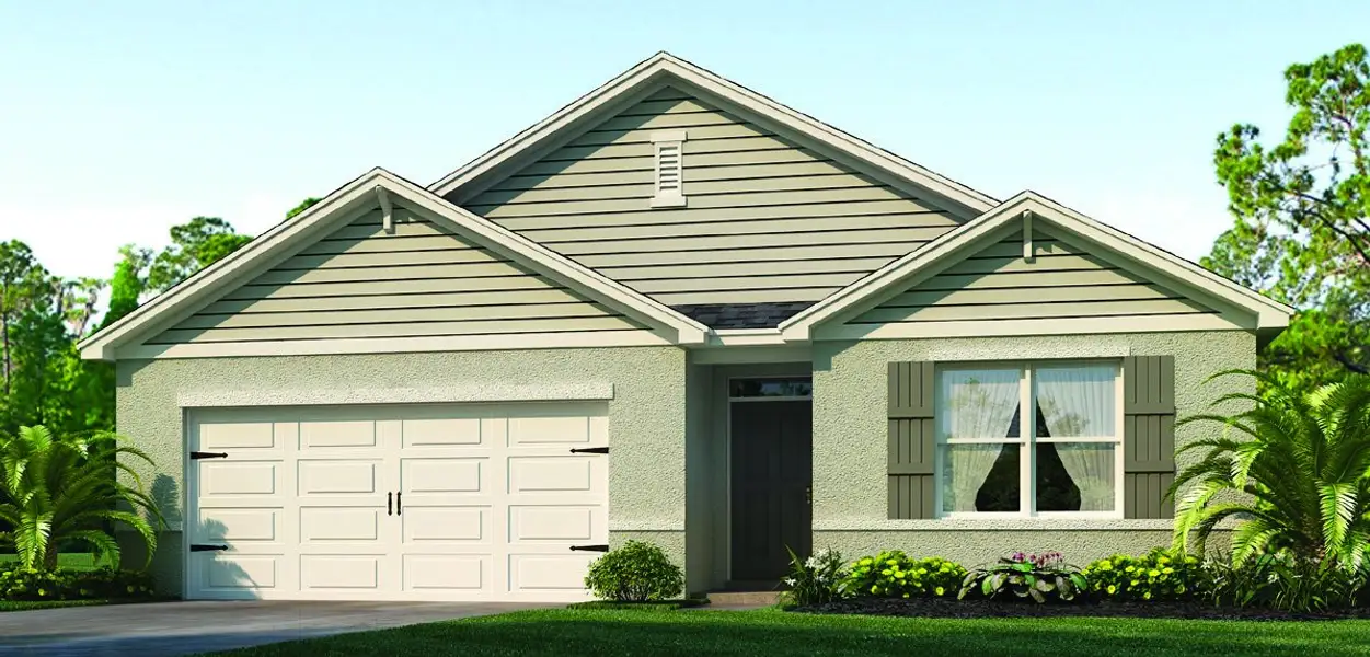 Front exterior of a new home in Buena Lago, St. Cloud, FL, highlighting curb appeal (Image 2).