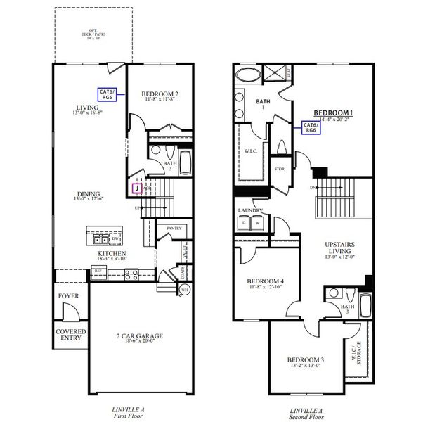 2D floor plan layout for the Linville by D.R. Horton in Pleasant Grove, Weaverville, NC (Image 1).