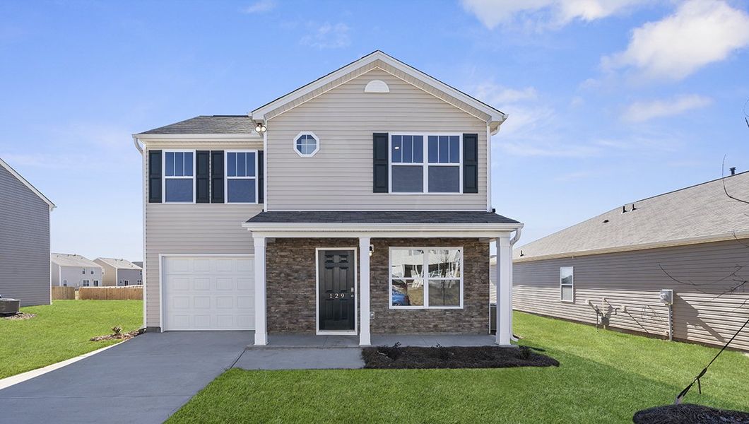 Representative exterior photo of a completed home built from the Rachel by D.R. Horton in Brookside Farms - The Meadows, Greer, SC (Image 20).