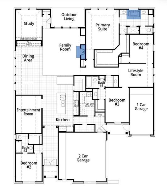2D floor plan layout for the 283 by Highland Homes in Ridgeline: 70ft. lots, McKinney, TX (Image 6).