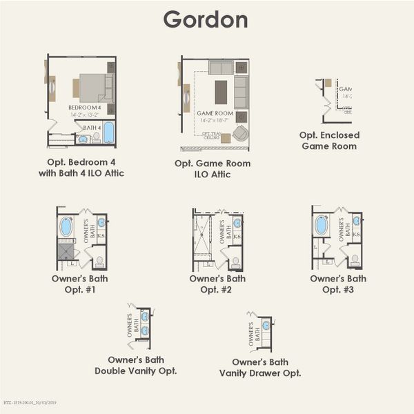 2D floor plan layout for the Gordon by Pulte Homes in Santa Rita Ranch, Liberty Hill, TX (Image 4). 2D floor plan layout for the Gordon by Pulte Homes in Santa Rita Ranch, Liberty Hill, TX (Image 4).