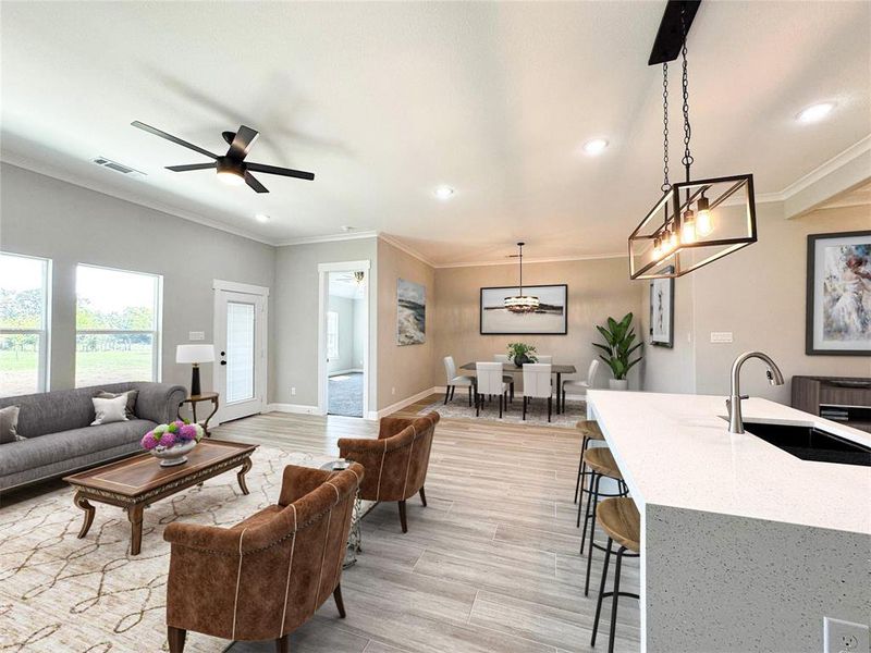 Living room with virtual staging