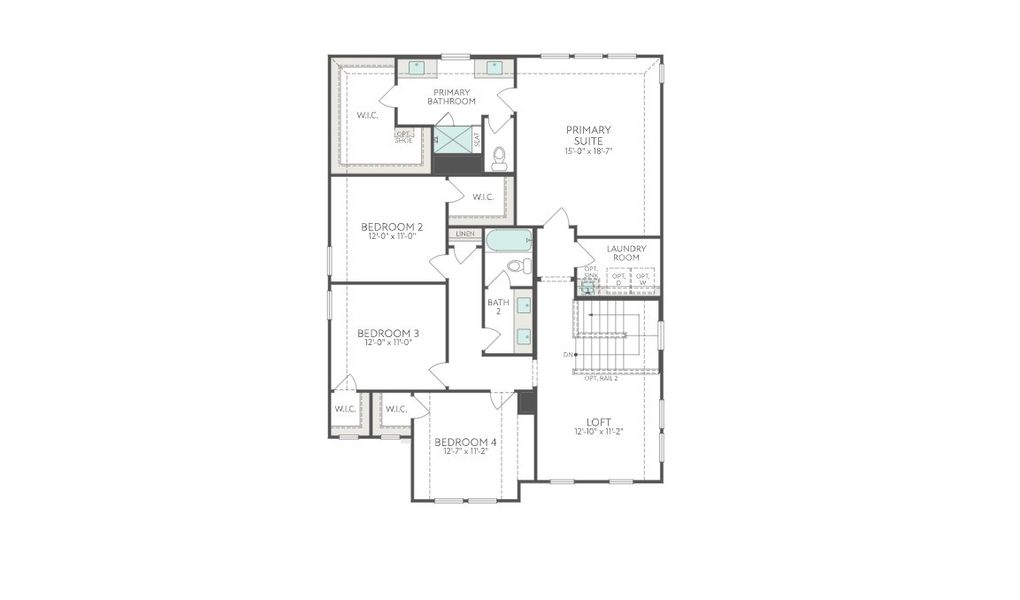2D floor plan layout for the Magnolia by Tri Pointe Homes in Treeline, Justin, TX (Image 4).