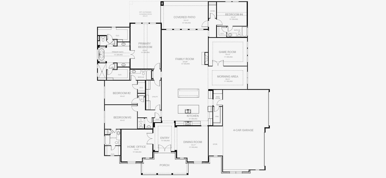 2D floor plan layout for the 4226A by Perry Homes in Creek of Driftwood, Driftwood, TX (Image 3).