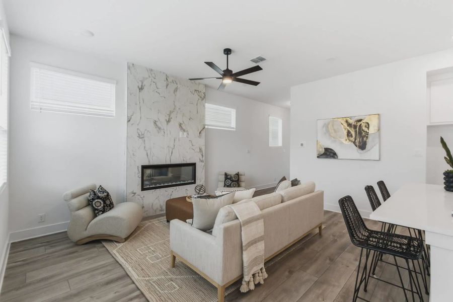 Representative furnished interior of a home built from the Balder by Chesmar Homes in Centero at Stone Oak, San Antonio (Image 4). Representative furnished interior of a home built from the Balder by Chesmar Homes in Centero at Stone Oak, San Antonio (Image 4).