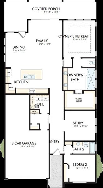 2D floor plan layout of this home in Kissing Tree – Spruce Series, San Marcos, TX (Image 2). 2D floor plan layout of this home in Kissing Tree – Spruce Series, San Marcos, TX (Image 2).