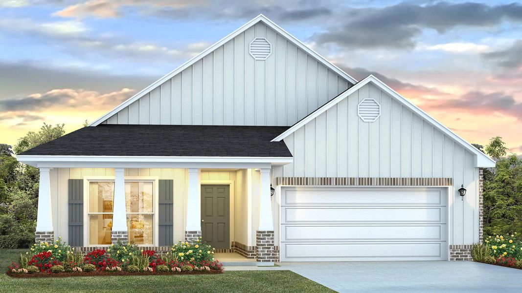 Front exterior of a new home in Owl's Head Farms, Freeport, FL, highlighting curb appeal (Image 2).