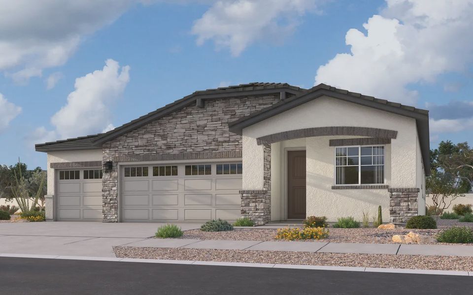 Front exterior of a new home in Forté at Granite Vista, Waddell, AZ, highlighting curb appeal (Image 25).