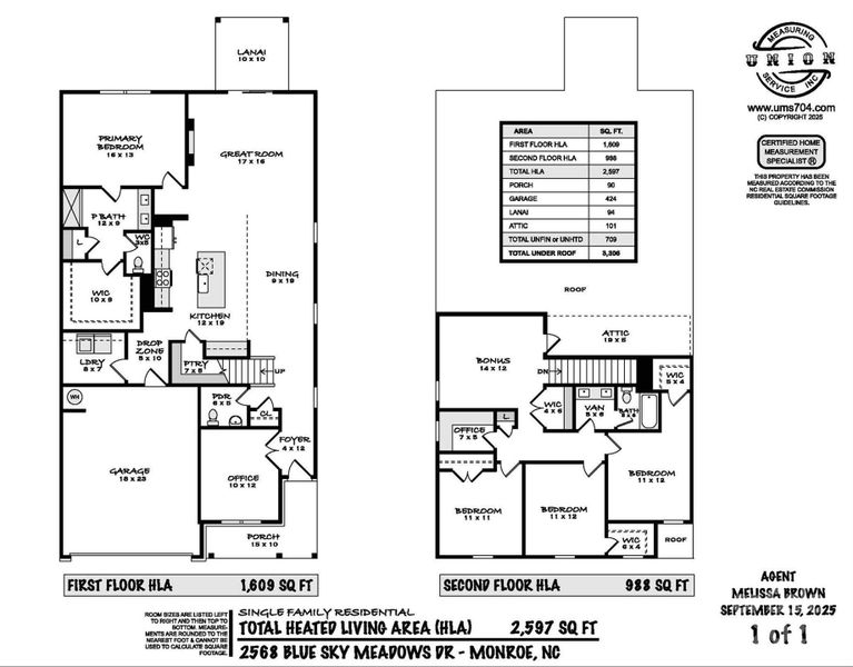 2D floor plan layout of this home in Blue Sky Meadows, Monroe, NC (Image 3).