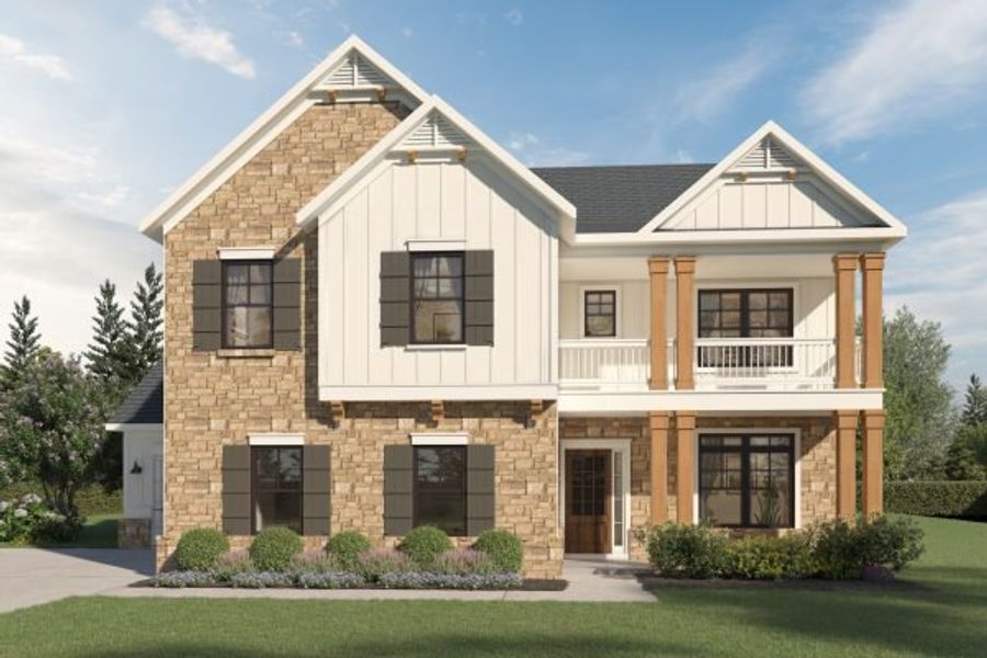 Representative exterior photo of a completed home built from the Roosevelt by Kerley Family Homes in Walters Creek, Douglasville, GA (Image 7). Representative exterior photo of a completed home built from the Roosevelt by Kerley Family Homes in Walters Creek, Douglasville, GA (Image 7).