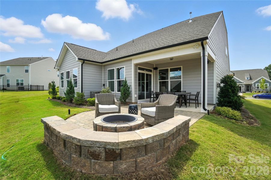 Firepit, paver patio & seating wall