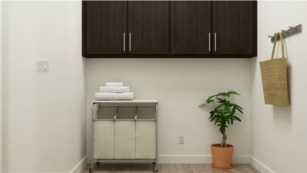 Laundry room with plenty of shelving