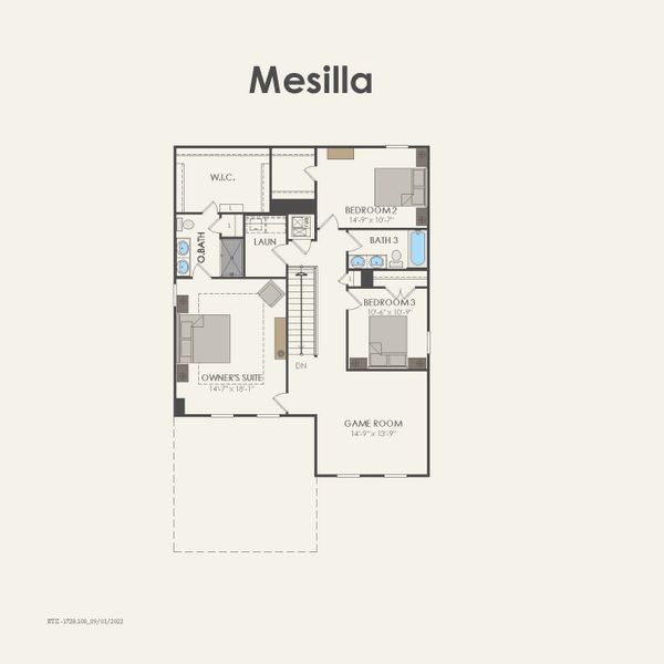 2D floor plan layout for the Mesilla by Centex in Cottonwood Creek, Howe, TX (Image 5).