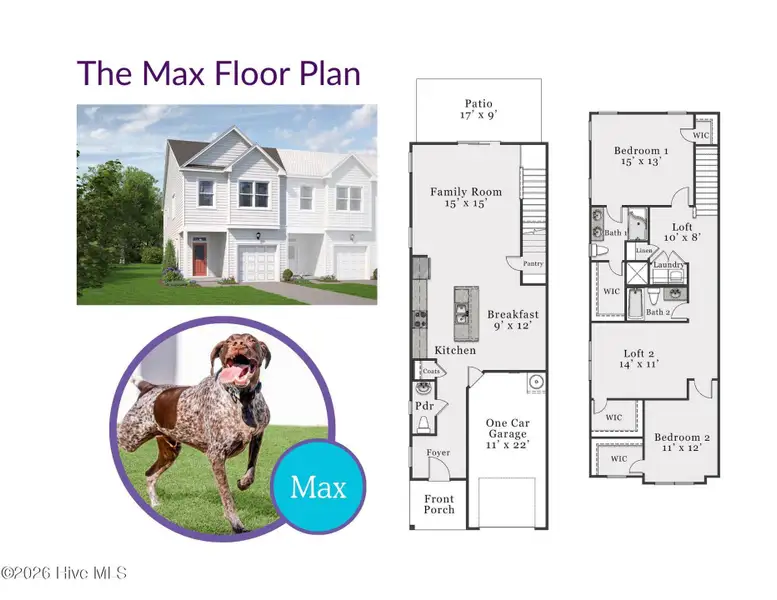 2D floor plan layout of this home in Coastal Haven Townes, Leland, NC (Image 3).