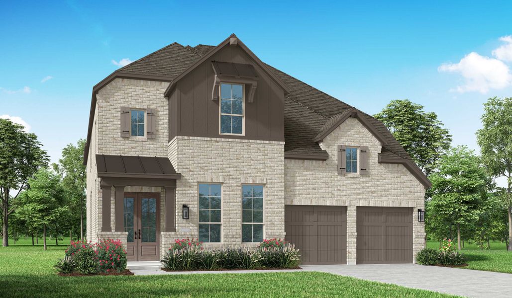 Representative exterior photo of a completed home built from the 567 Plan by Highland Homes in Star Trail: 55ft. lots, Prosper, TX (Image 13). Representative exterior photo of a completed home built from the 567 Plan by Highland Homes in Star Trail: 55ft. lots, Prosper, TX (Image 13).