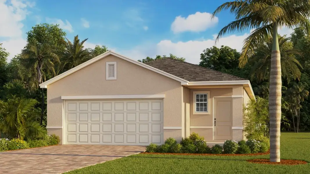 Representative exterior photo of a completed home built from the HARPER by D.R. Horton in Bentley Crossing, Fort Myers, FL (Image 1).