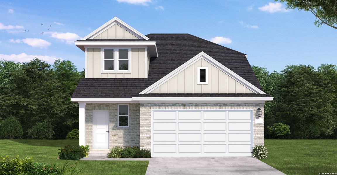 Front exterior of a new home in Garden Grove, San Antonio, TX, highlighting curb appeal (Image 1). Front exterior of a new home in Garden Grove, San Antonio, TX, highlighting curb appeal (Image 1).