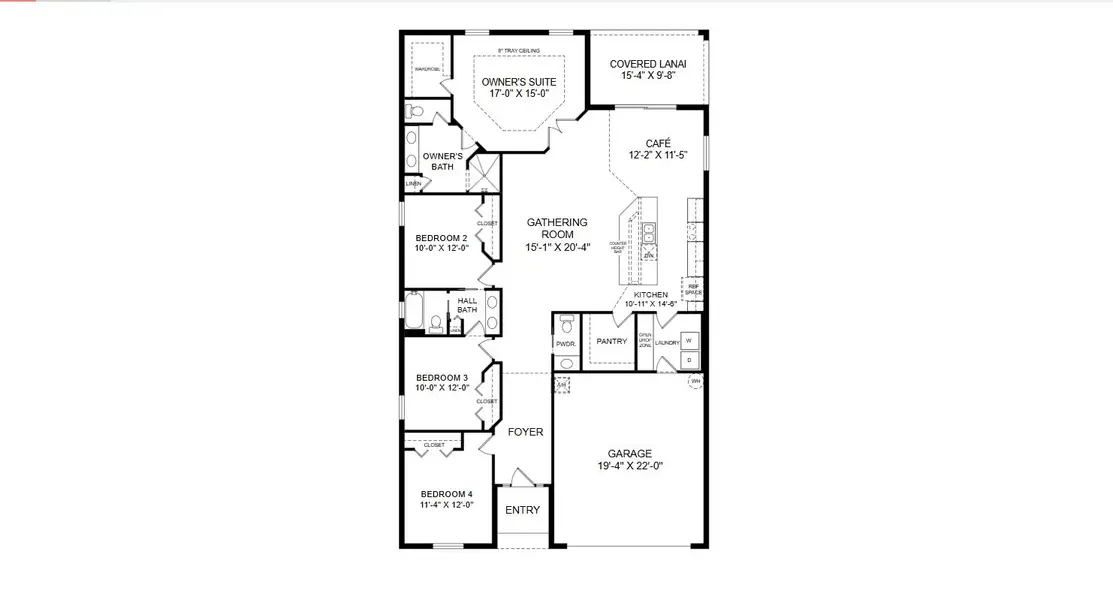 2D floor plan layout for the Shelby by Highland Homes of Florida in Vista Trace, Belleview, FL (Image 3).