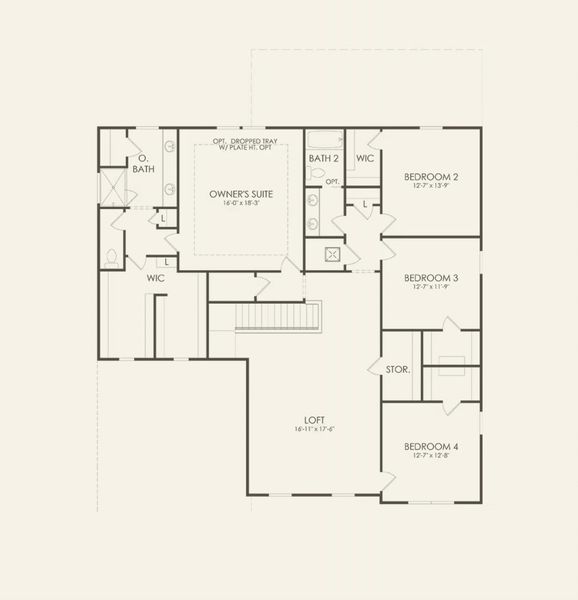 2D floor plan layout for the Oakhurst by Pulte Homes in The Landings at Saint Johns, St. Johns, FL (Image 6).