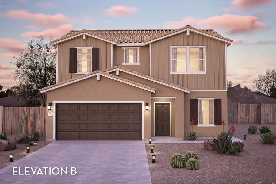 Representative exterior photo of a completed home built from the Blanco by CastleRock Communities in Hayden Estates, Buckeye, AZ (Image 2). Representative exterior photo of a completed home built from the Blanco by CastleRock Communities in Hayden Estates, Buckeye, AZ (Image 2).