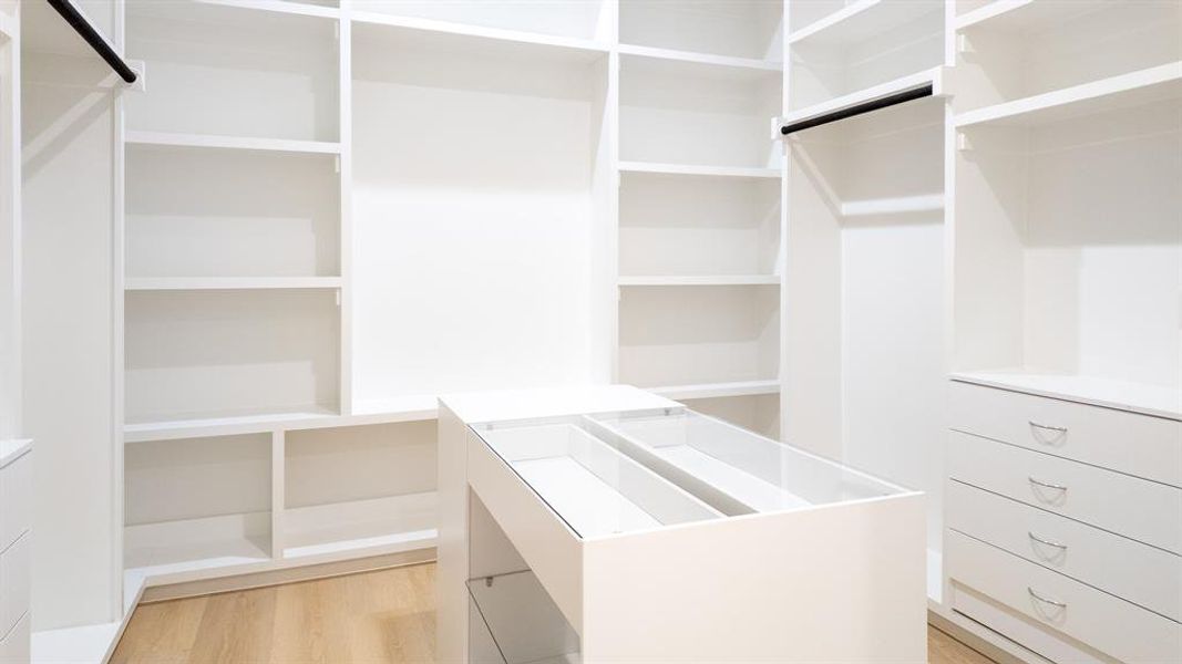 Spacious closet with light wood-style flooring