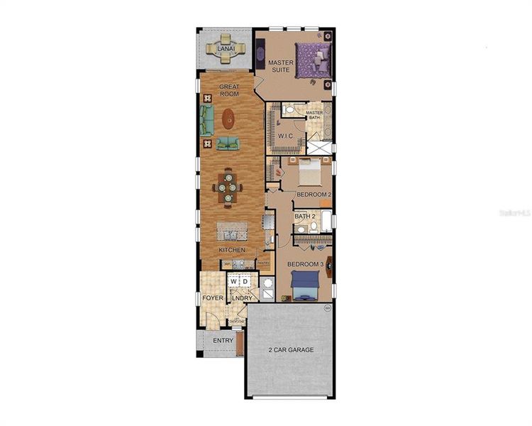 2D floor plan layout of this home in Highland Hills, Hudson, FL (Image 3).
