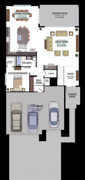 2D floor plan layout for the Honolulu by GL Homes in Lotus Edge, Boca Raton, FL (Image 5).