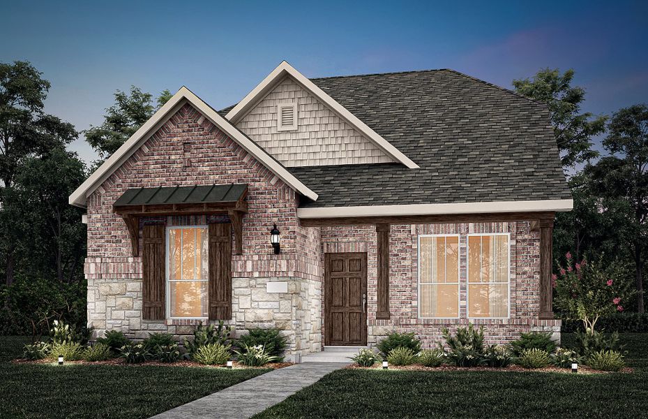 The Briarstone, with covered front porch and rear-entry garage, shown as Exterior C