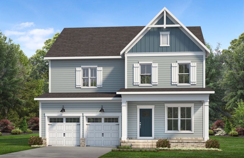 Front exterior of a new home in Mailman Post, Knightdale, NC, highlighting curb appeal (Image 1). Front exterior of a new home in Mailman Post, Knightdale, NC, highlighting curb appeal (Image 1).