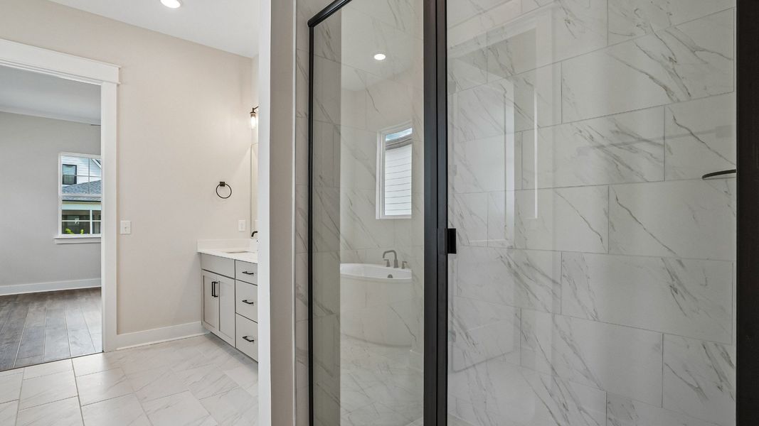 Tiled Shower with Glass Doors